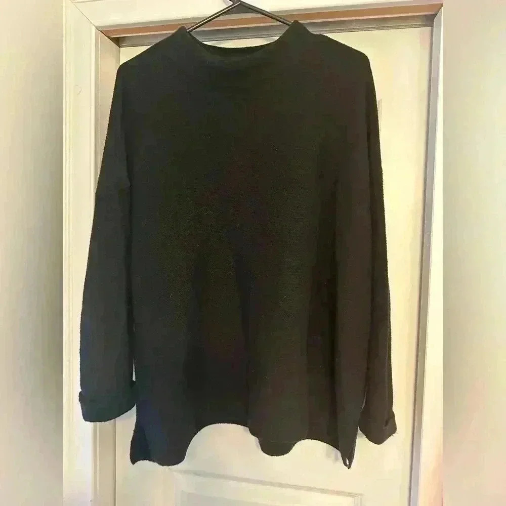 J. Jill Women’s Mock Neck Pullover Stretch Knit Sweater Black Petite Large  EUC